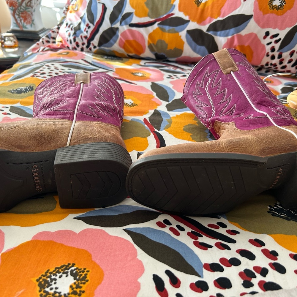 Shyanne mid calf cowboy boots in pink and tan - Picture 3 of 4